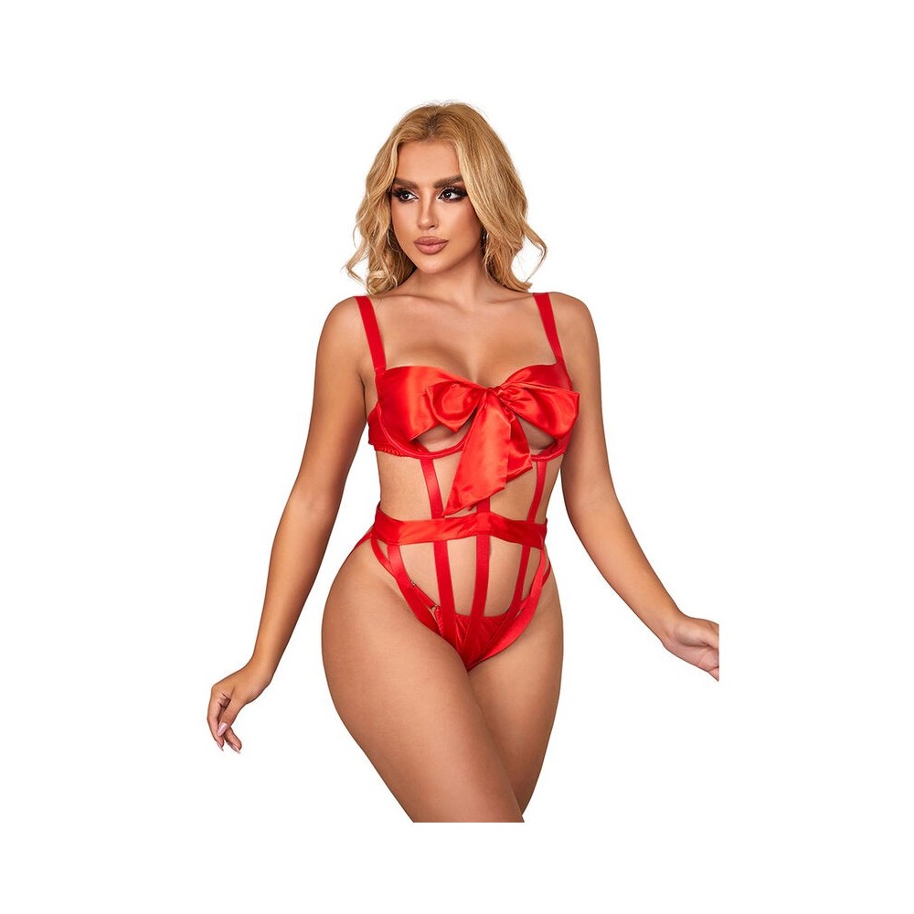 SUBBLIME - 954475 SEXY OPENWORK BODY WITH BOW RED L/XL