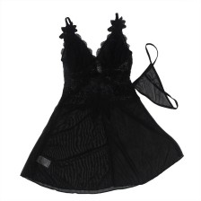 SUBBLIME - BABYDOLL TULLE CON DETTAGLI PIZZO E FIORI NERO S/M