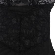 SUBBLIME - BABYDOLL WITH ADJUSTABLE STRAPS AND TRANSPARENT LACE FLORAL PRINT BLACK S/M