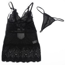 SUBBLIME - BABYDOLL COM ALAS DE RENDA AJUSTVEIS PRETO L/XL