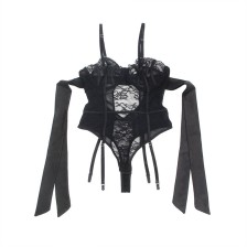 SUBBLIME - 955496 LACE BODYSUIT WITH BOWS AND GARTERS BLACK S/M