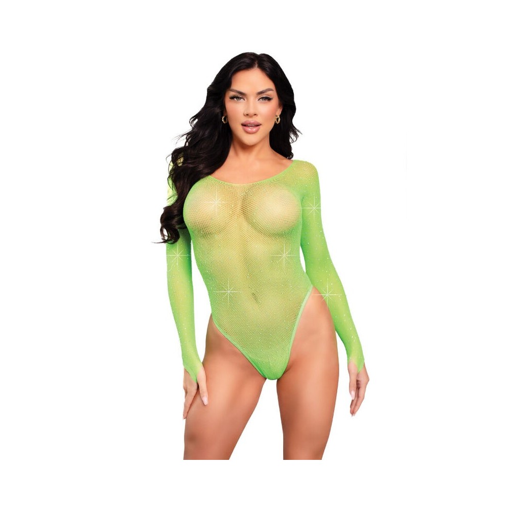 LEG AVENUE - CRYSTALIZED LONG SLEEVE BODYSUIT GREEN