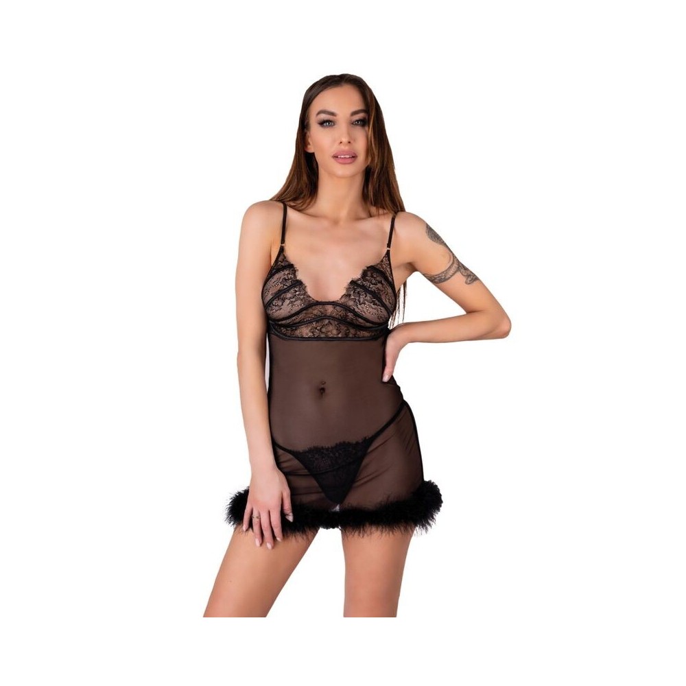 LIVCO CORSETTI FASHION - CONJUNTO ZERUNAM BABYDOLL + TANGA PRETA