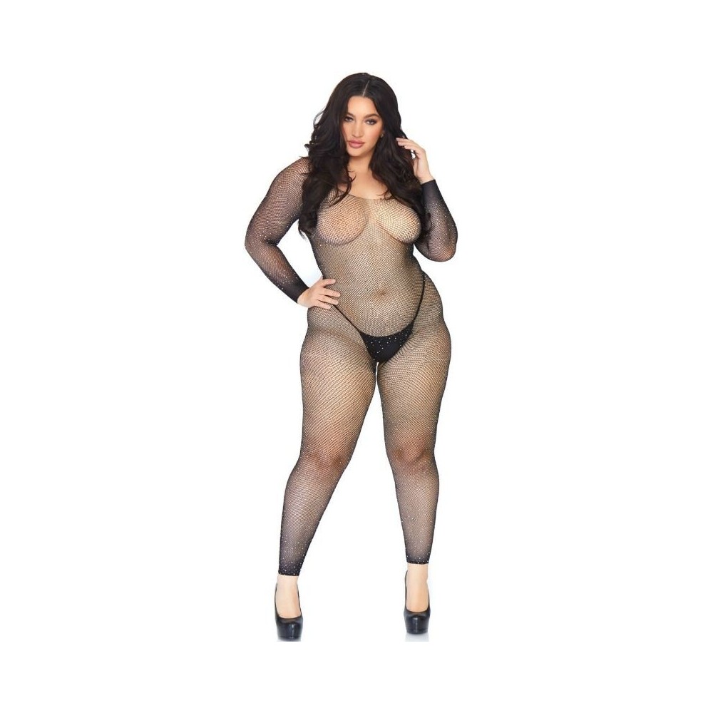 LEG AVENUE - CRYTALIZED NET BODY STOCKING 1X-2X