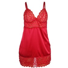 SUBBLIME - SATIN-BABYDOLL MIT SPITZE ROT S/M