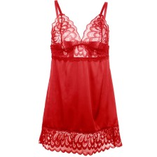 SUBBLIME - SATIN BABYDOLL WITH LACE RED L/XL