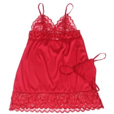 SUBBLIME - SATIN BABYDOLL WITH LACE RED L/XL