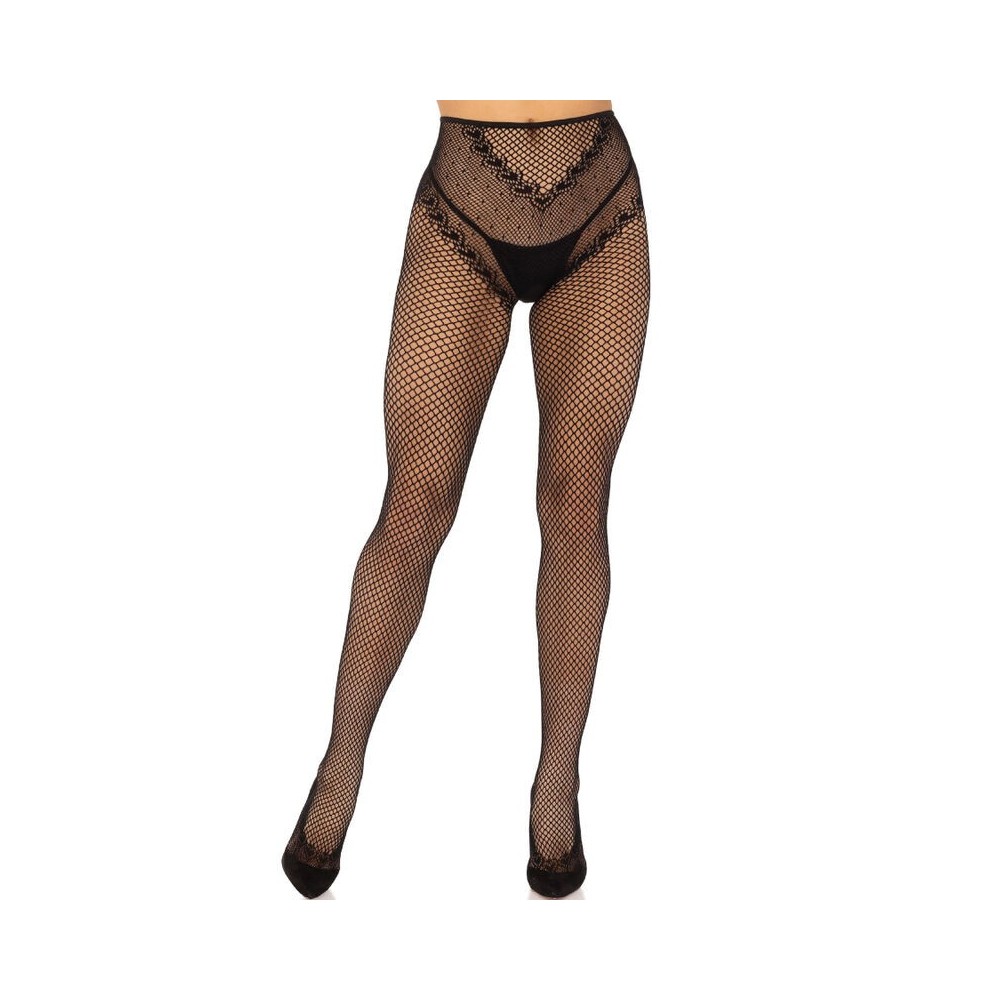 LEG AVENUE - CROTCHLESS FISHNET STOCKINGS BLACK