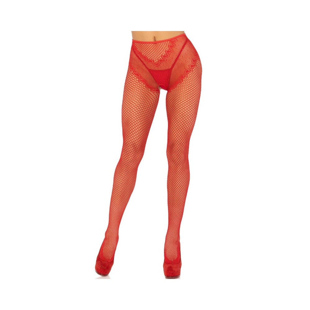 LEG AVENUE - CROTCHLESS FISHNET STOCKINGS RED