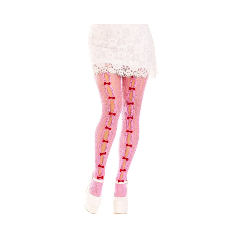 LEG AVENUE - BAS AVEC OUVERTURES COEUR & NOEUDS ROSE