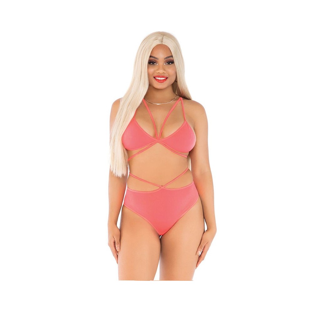 LEG AVENUE - TOP & PANTIES CORAL WITH STRAPS