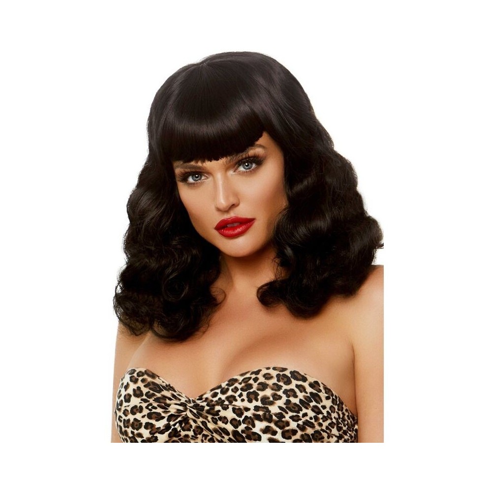 LEG AVENUE - CURLY RETRO WIG WITH BANGS LUMINISCENT BLACK