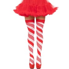 LEG AVENUE - BAS DE CUISSE À RAYURES CANDY CANE TAILLE UNIQUE