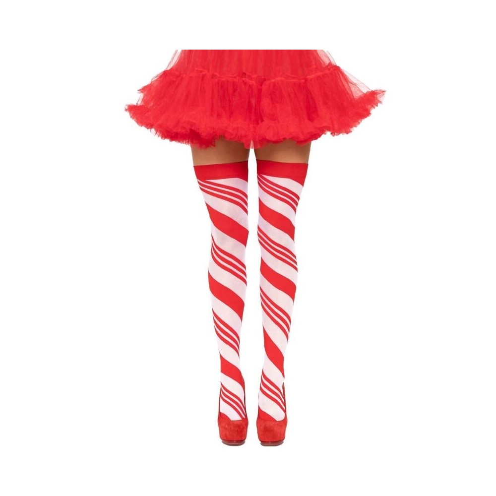 LEG AVENUE - BAS DE CUISSE À RAYURES CANDY CANE TAILLE UNIQUE