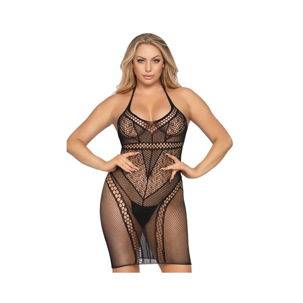 LEG AVENUE - MINI ROBE MULTI FILET TAILLE UNIQUE - NOIR