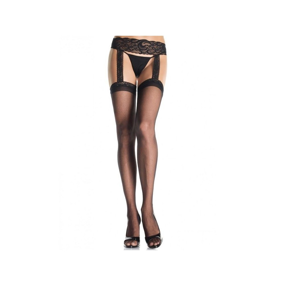 LEG AVENUE - OUTLET - BLACK STOCKINGS WITH LACE GARTER