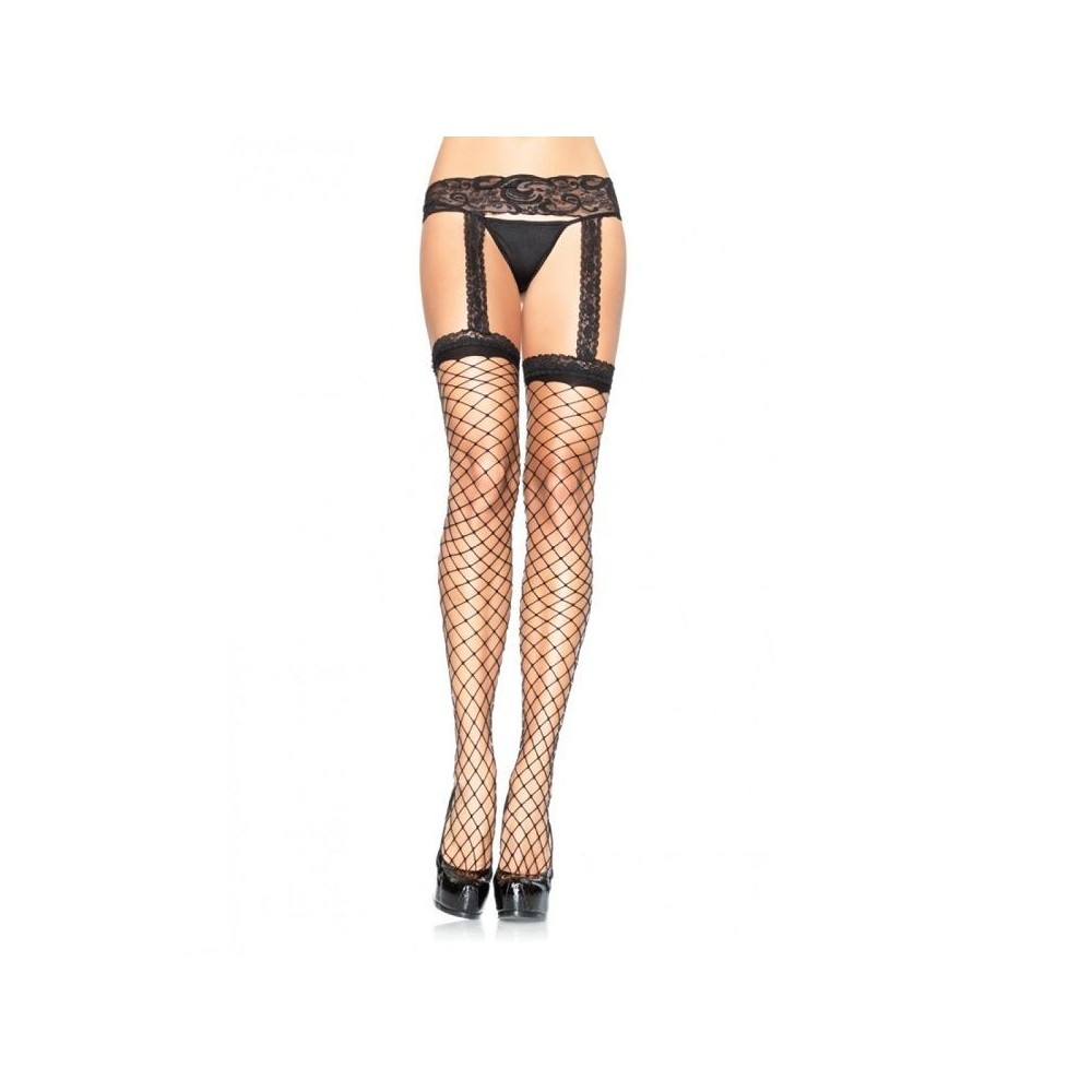 LEG AVENUE - FISHNET STOCKINGS WITH BLACK LACE GARTER GARTER