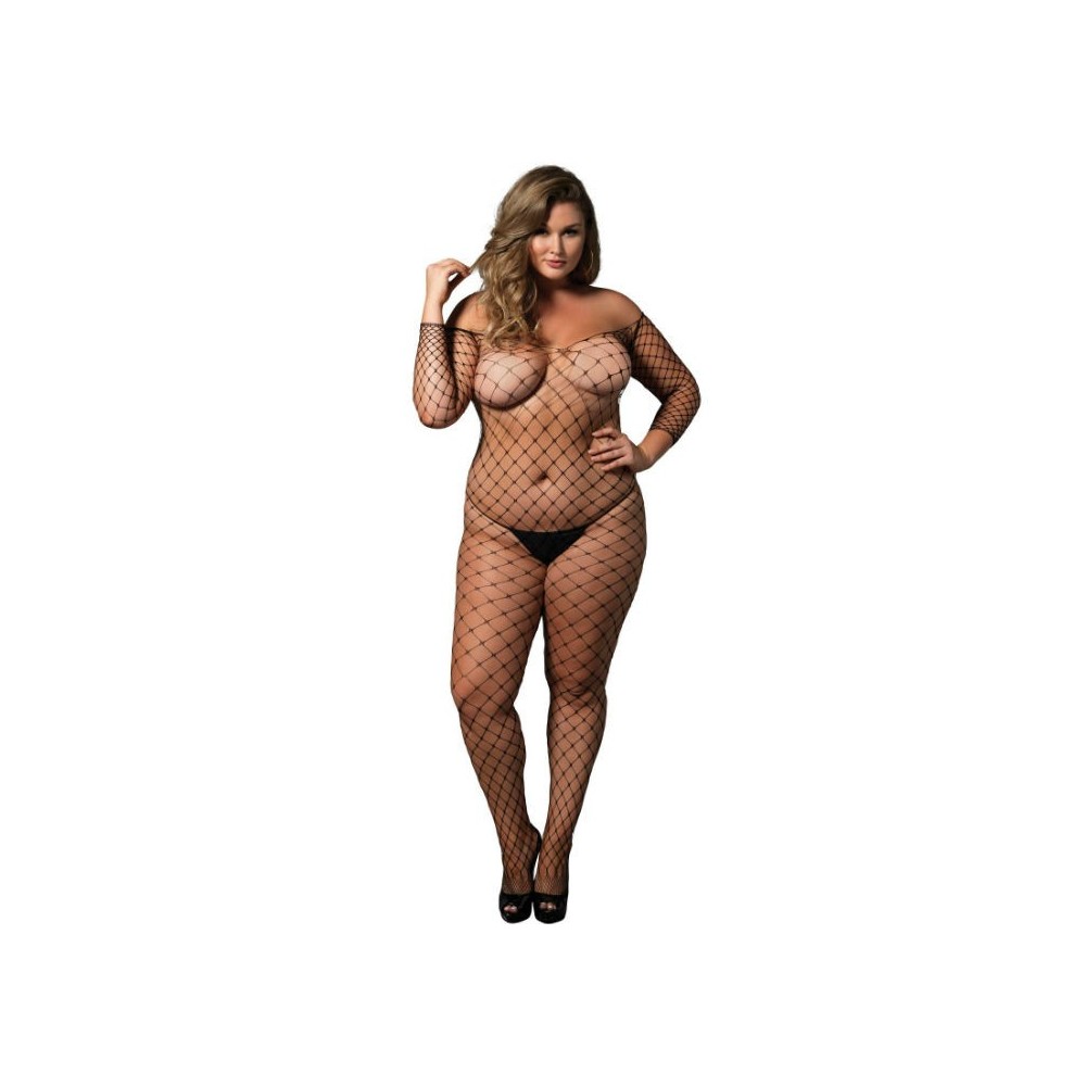 LEG AVENUE - OFF THE SHOULDER BODYSTOCKING BLACK PLUS SIZE