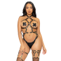 LEG AVENUE - KINK - ARNÊS DE ANEL DE CORAO TEDDY TAMANHO S - PRETO