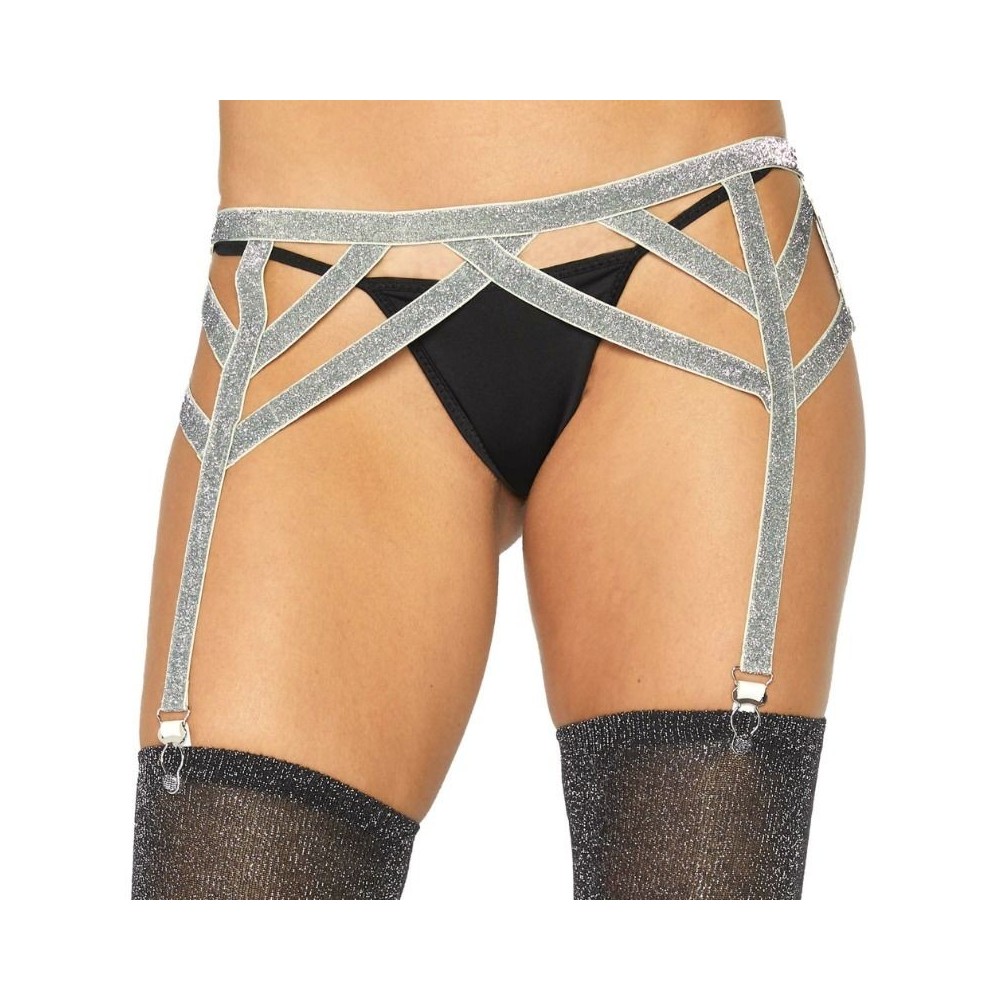 LEG AVENUE - SILVER LUREX ELASTIC GARTER BELT ONE SIZE