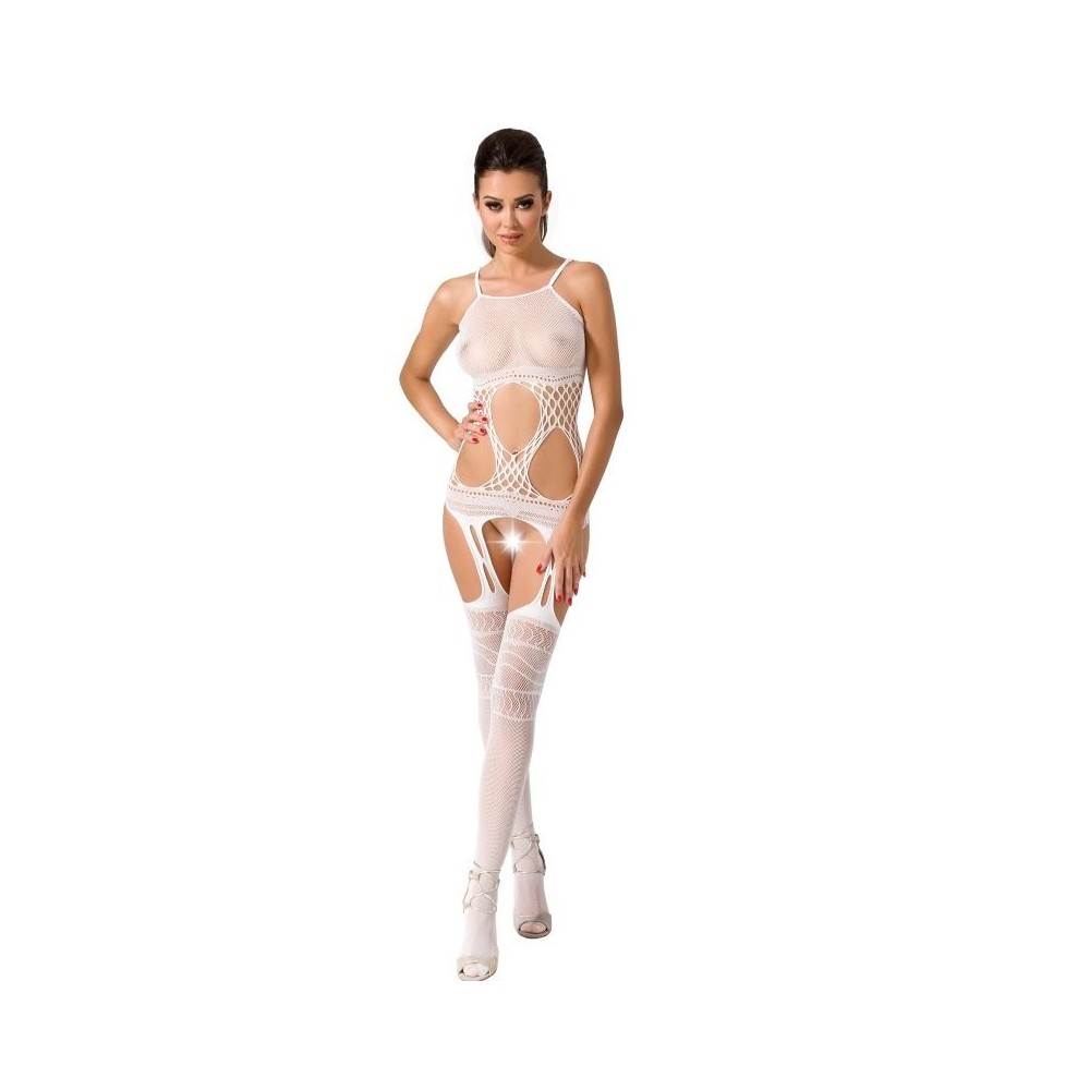 PASSION - WOMAN BS047 WEISSER BODYSTOCKING, EINE GRÖSSE