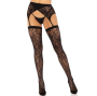 LEG AVENUE - LACE THIGH HIGHS & GARTERBELT BLACK
