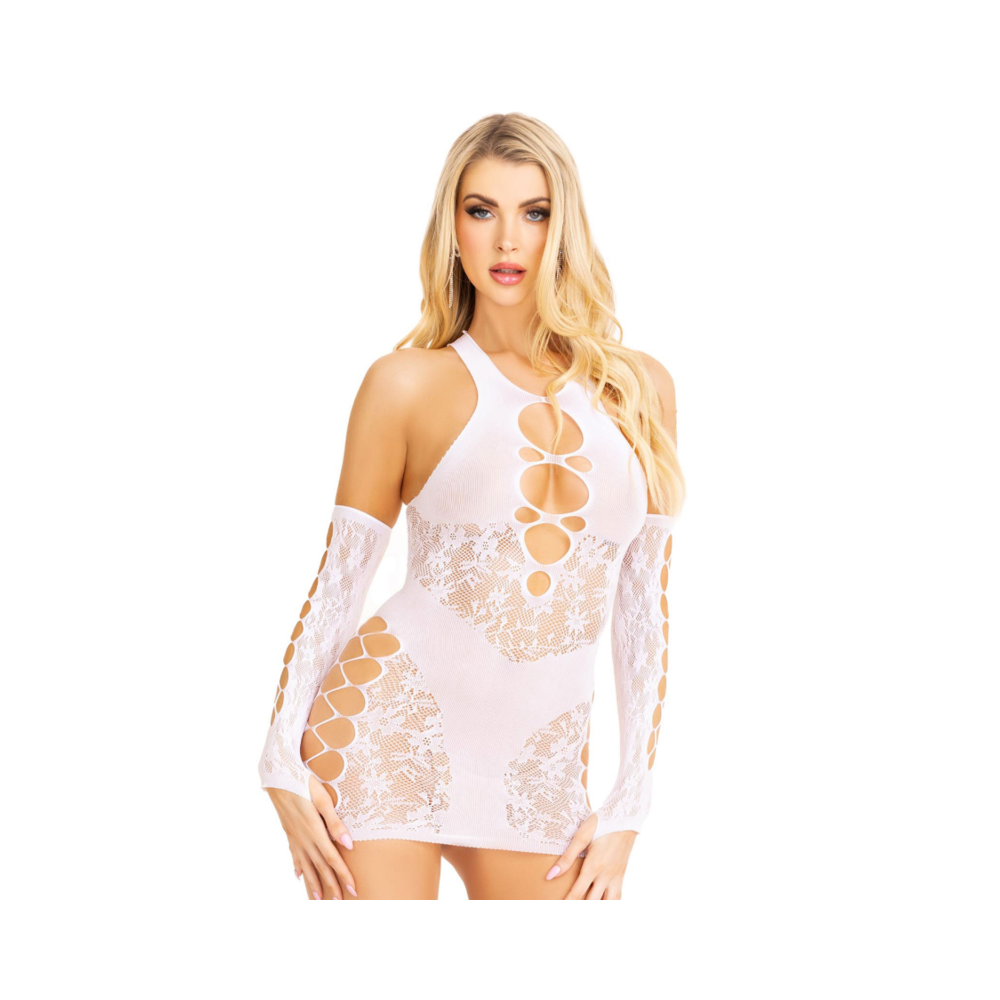 LEG AVENUE - ENSEMBLE MINI ROBE ET GANTS BLANC
