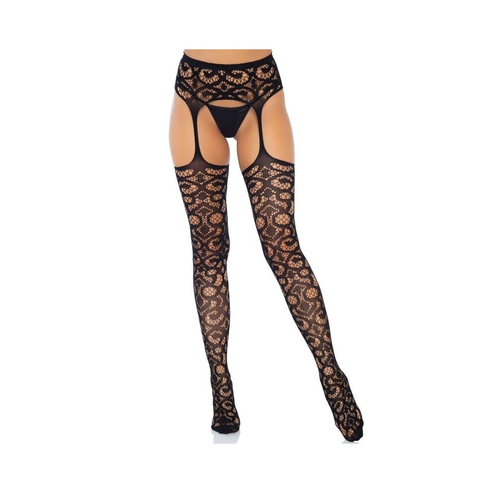 LEG AVENUE - SCROLL LACE GARTER BELT MEIAS TAMANHO ÚNICO