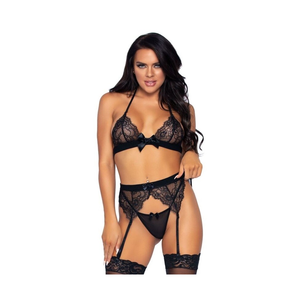 LEG AVENUE - THREE PIECES SET TOP, GARTER BELT AND G-STRING