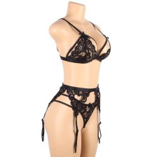 SUBBLIME - SET ENSEMBLE TROIS PIÈCES SOUTIEN-GORGE + PORTE-JARRETELLE + STRING L/XL