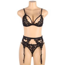 SUBBLIME - SET ENSEMBLE TROIS PIÈCES SOUTIEN-GORGE + PORTE-JARRETELLE + STRING L/XL