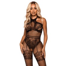 LEG AVENUE - NET HALTER BODYSTOCKING ONE SIZE - BLACK