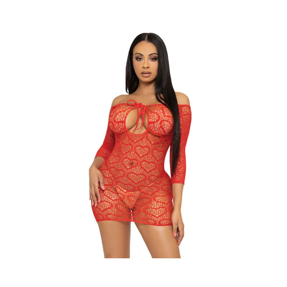 LEG AVENUE - HEART NET MINI DRESS ONE SIZE - RED