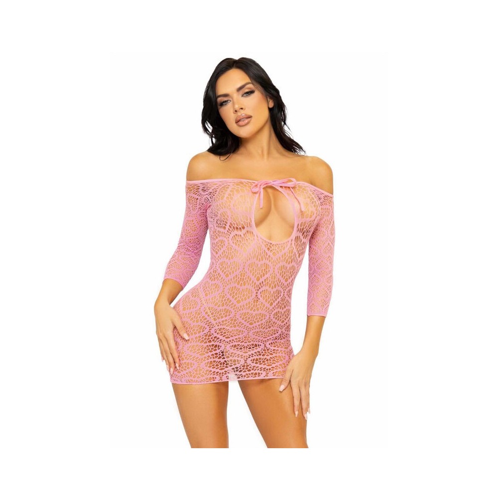 LEG AVENUE - HEART NET MINI DRESS ONE SIZE - PINK