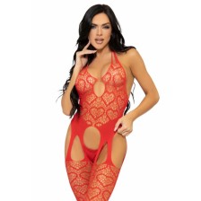 LEG AVENUE - BODYSTOCKING CON RETE TAGLIA UNICA - ROSSO