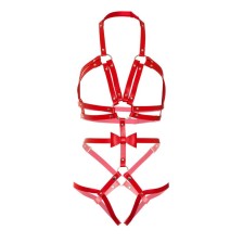 LEG AVENUE - KINK - STUDDED O-RING HARNESS TEDDY SIZE S - RED