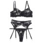 SUBBLIME - CONJUNTO DE 3 PEAS SUTI + TANGA + LIGA ESTAMPADO FLORAL PRETO S/M