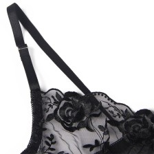 SUBBLIME - 3-TEILIGES SET BH + STRING + STRUMPFBAND BLUMENPRINT SCHWARZ L/XL