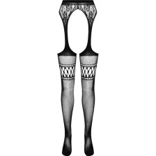 PASSION - S026 BLACK TIGHTS WITH GARTER ONE SIZE