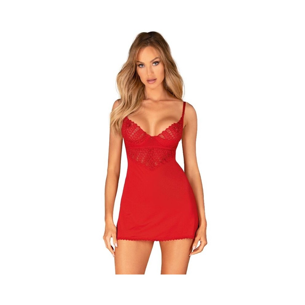 OBSESSIVE - CHEMISE & STRING INGRIDIA ROUGE XS/S