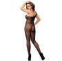 SUBBLIME - 952037 ONE SHOULDER FISHNET BODYSTOCKING WITH DIAMONDS BLACK ONE SIZE