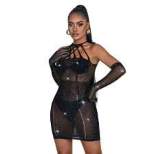 SUBBLIME - 952235 FISHNET DRESS WITH RHINESTONES A BLACK ONE SIZE
