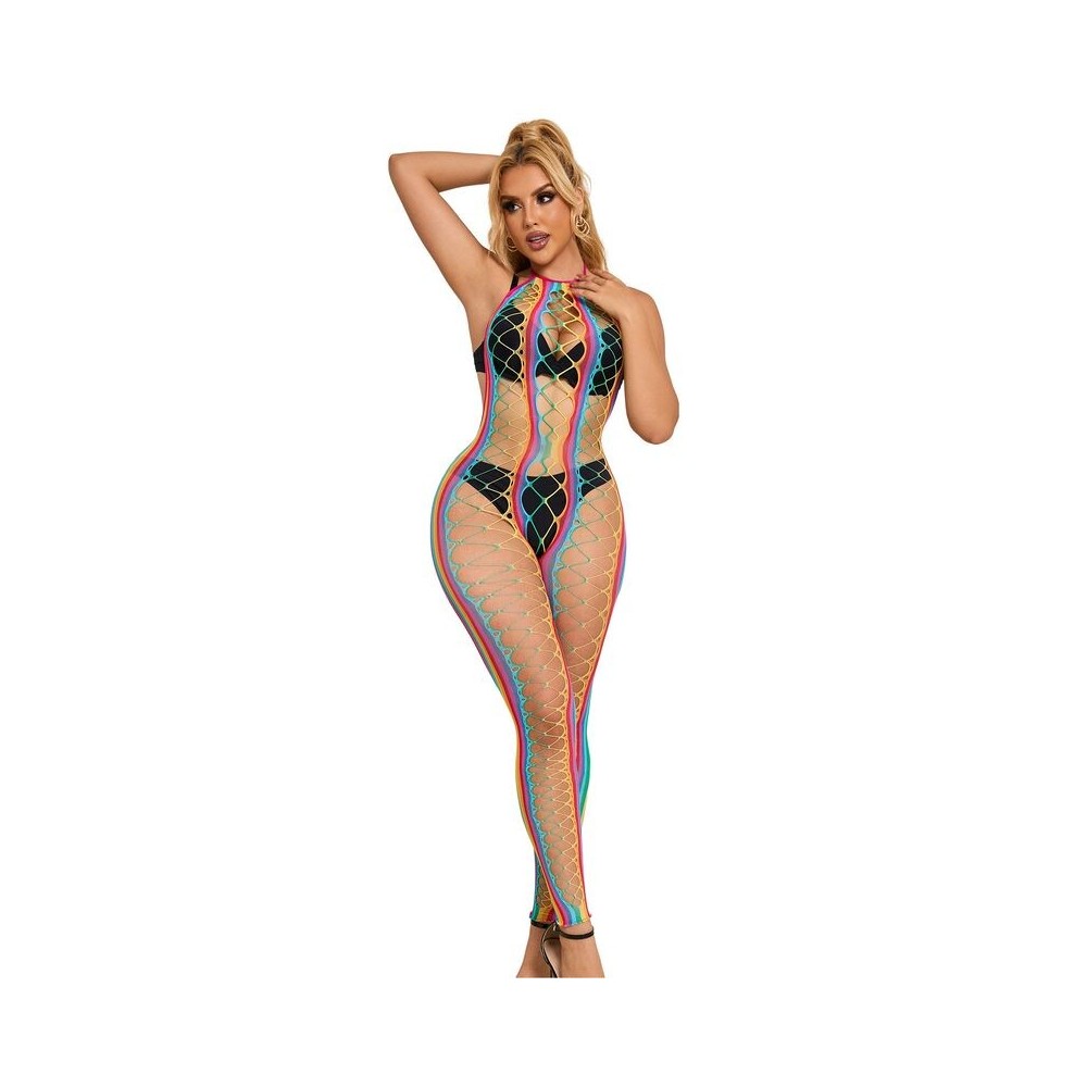 SUBBLIME - 952358 RAINBOW MESH HALTER NECK BODYSTOCKING XS/M