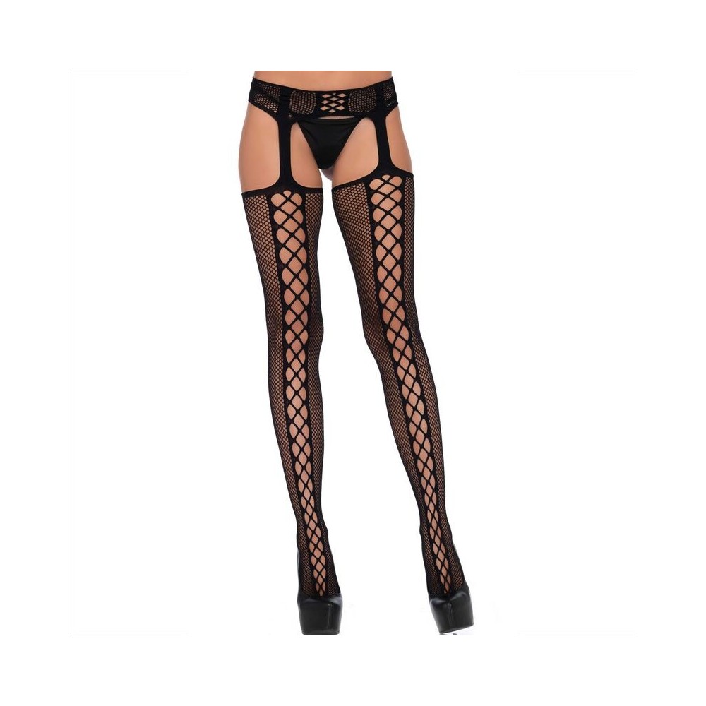 LEG AVENUE - STOCKINGS NET AND GARTER BLACK