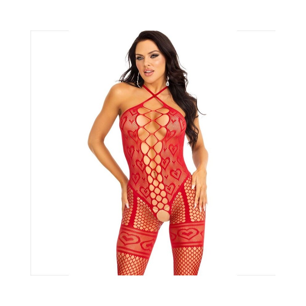 LEG AVENUE - BODYSTOCKING CAVEZZA COLLO ROSSO CUORI ROSSI