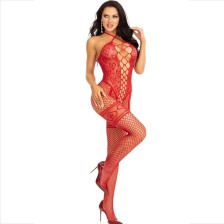 LEG AVENUE - BODYSTOCKING NECK HALTER RED HEARTS RED