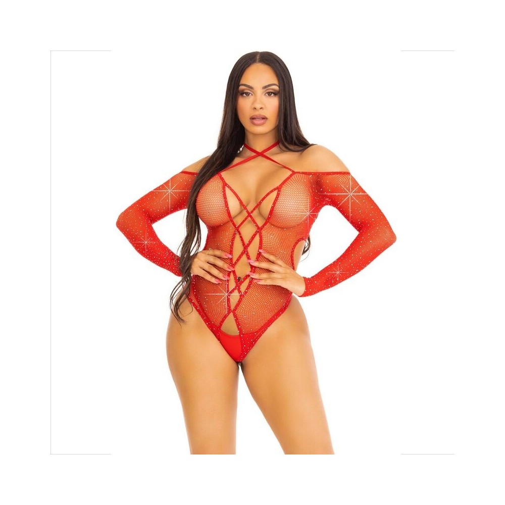 LEG AVENUE - BODY CROTHLESS COM VERMELHO BRILHANTE