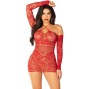 LEG AVENUE - MINI VESTIDO DE MALHA MANGA COMPRIDA OMBRO A OMBRO VERMELHO