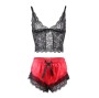 SUBBLIME - 953959 CAMICIA DA NOTTE CASUAL IN SETA + PANTALONI IN PIZZO NERO/ROSSO S/M