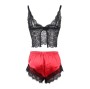 SUBBLIME - 953959 CASUAL SILK NIGHTGOWN + LACE PANTS BLACK/RED S/M